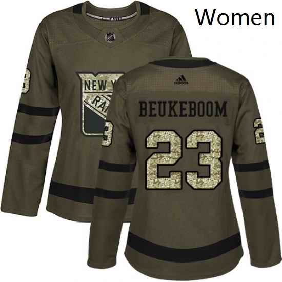 Womens Adidas New York Rangers 23 Jeff Beukeboom Authentic Green Salute to Service NHL Jersey